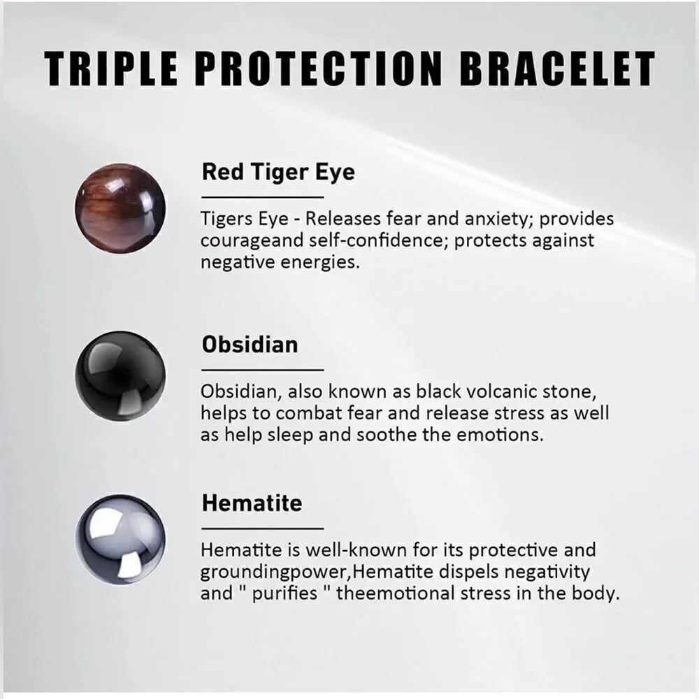 Triple Protection Bracelet Fashion Crystal Bracelet for Men Women Tiger Eye Bead